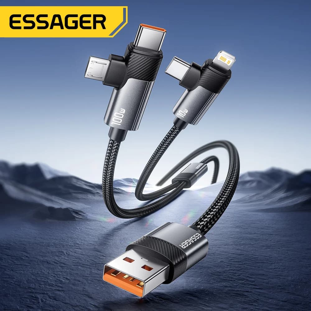 2-i-1 100W hurtigladekabel Type-C og Lightning