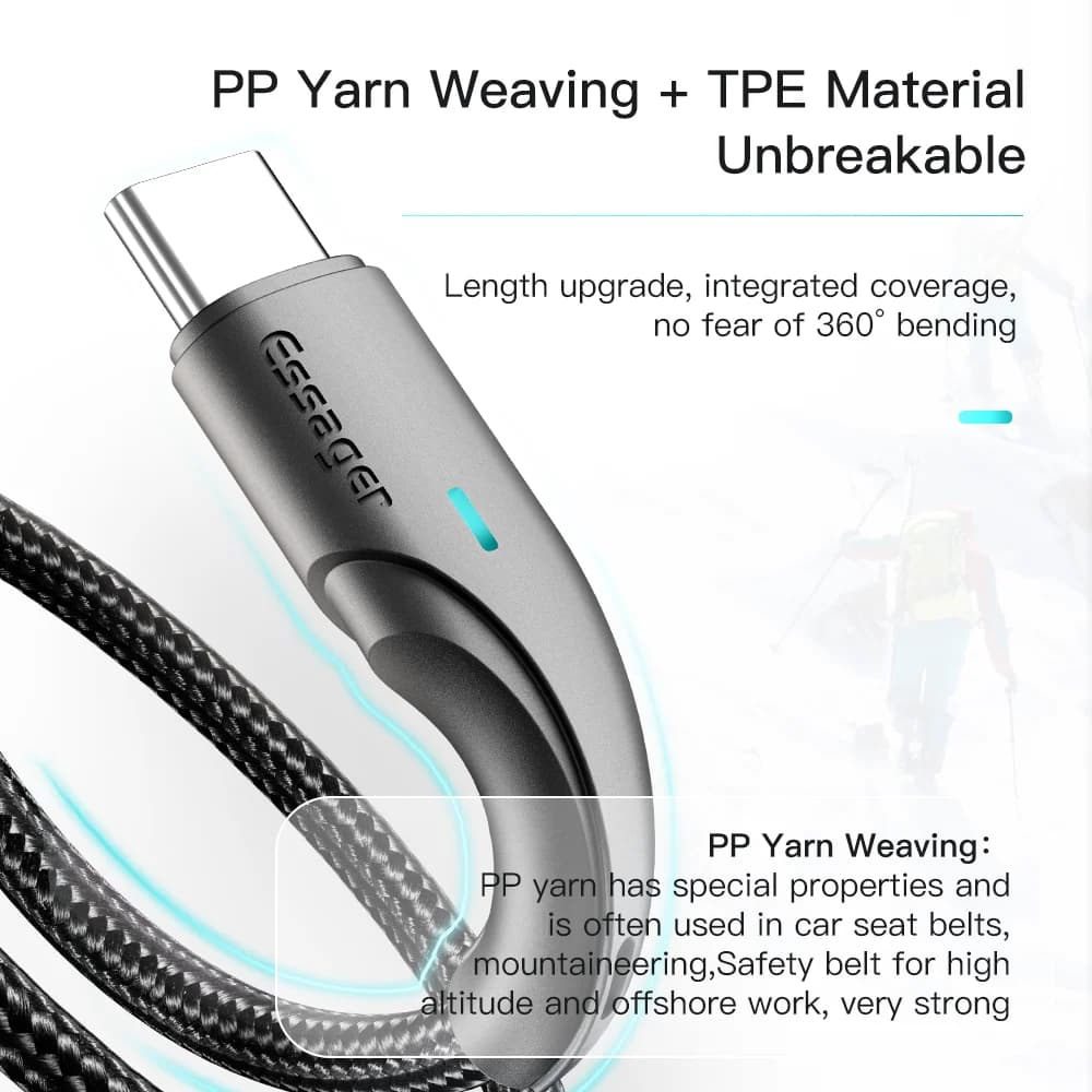 3A USB-A til USB-C hurtigladekabel