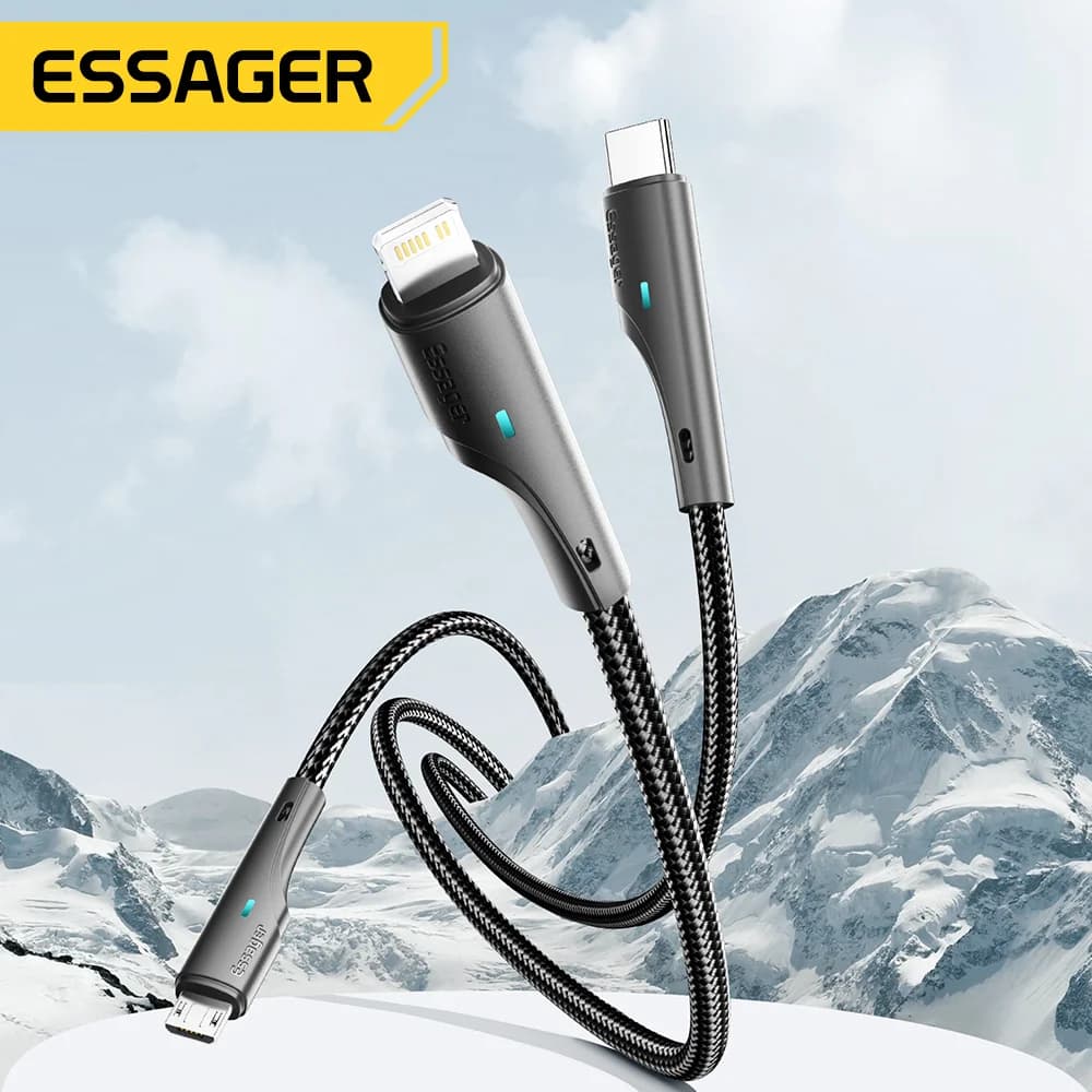 3-i-1 Multi Ladekabel USB-C Micro USB Lightning