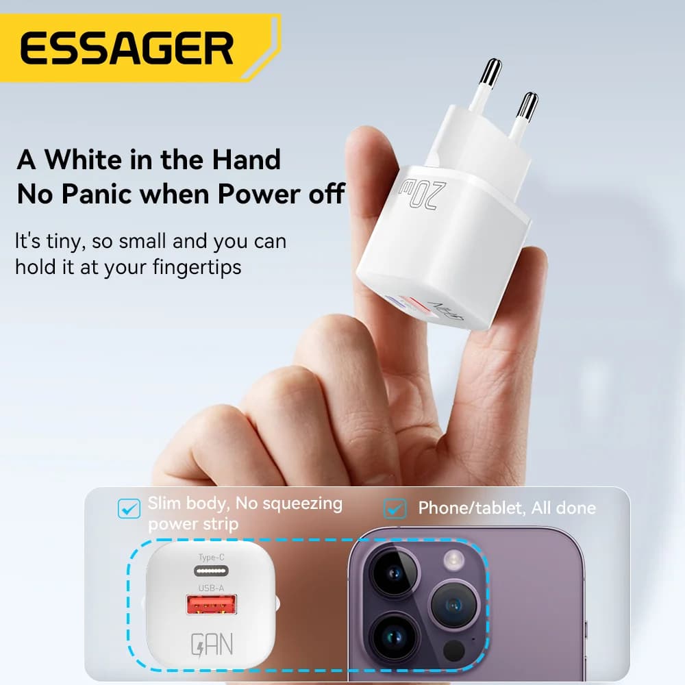 20W GaN USB-C PD hurtiglader