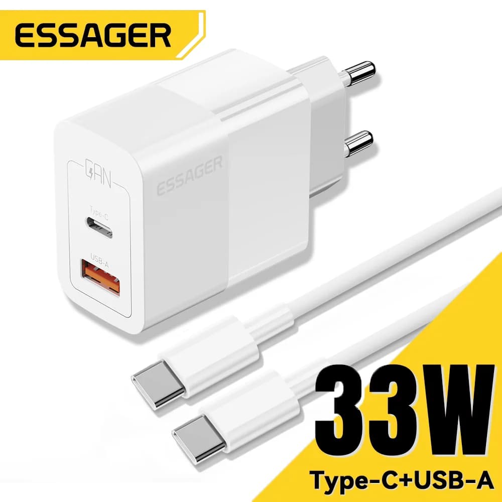 33W Mini vegglader med dobbel USB-C-port