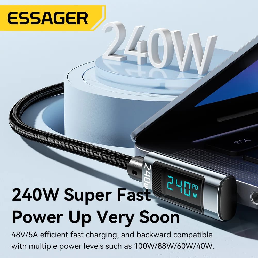 240W USB-C til USB-C-kabel med 90 graders vinkel