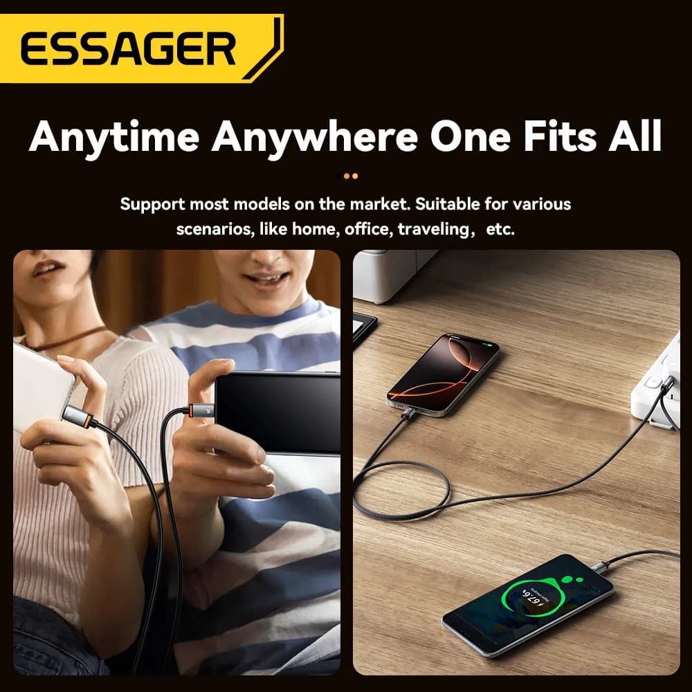 2-i-1 USB-A til Type-C og Lightning-kabel, 100W