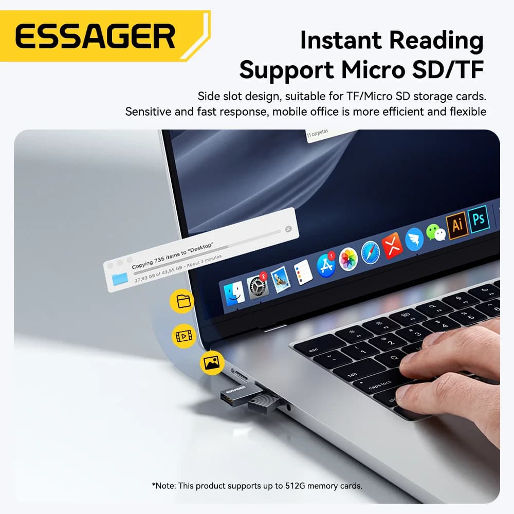 2-i-1 kortleser med USB-C og USB 2.0