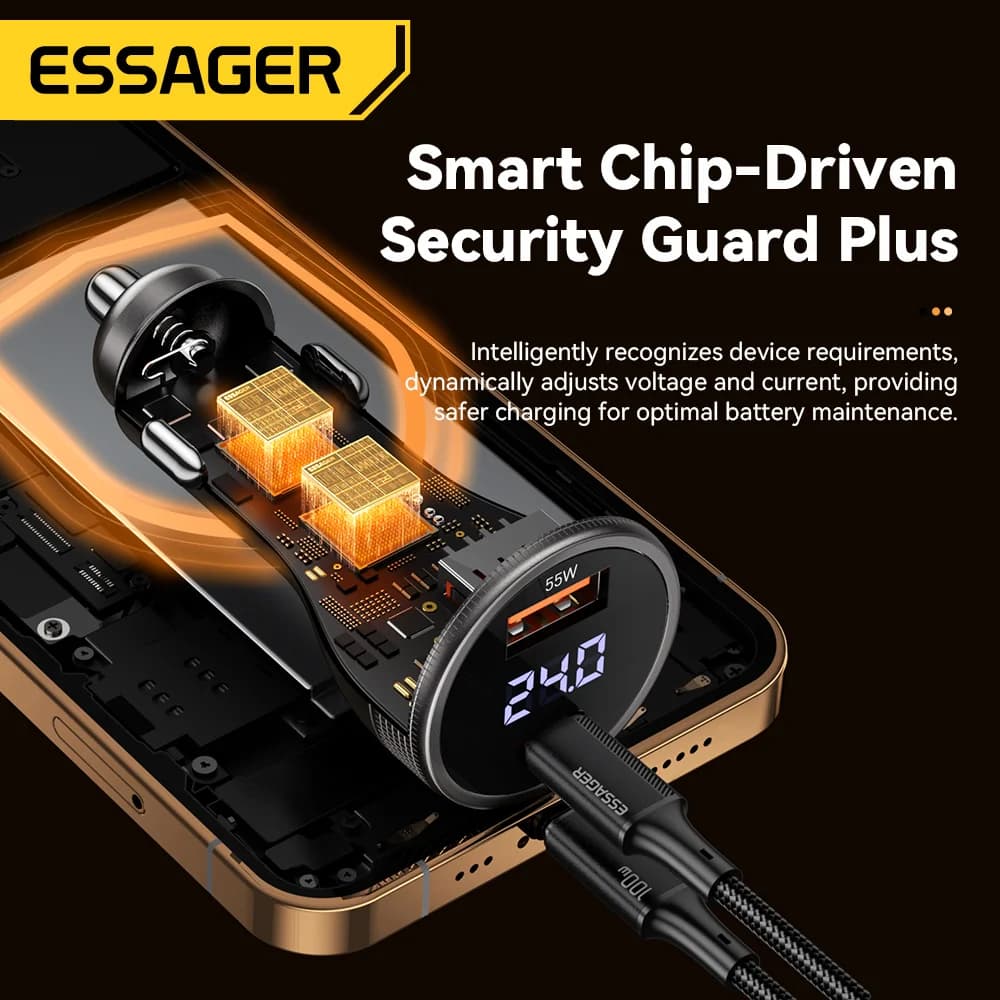 100W USB-C bil-lader med digital display