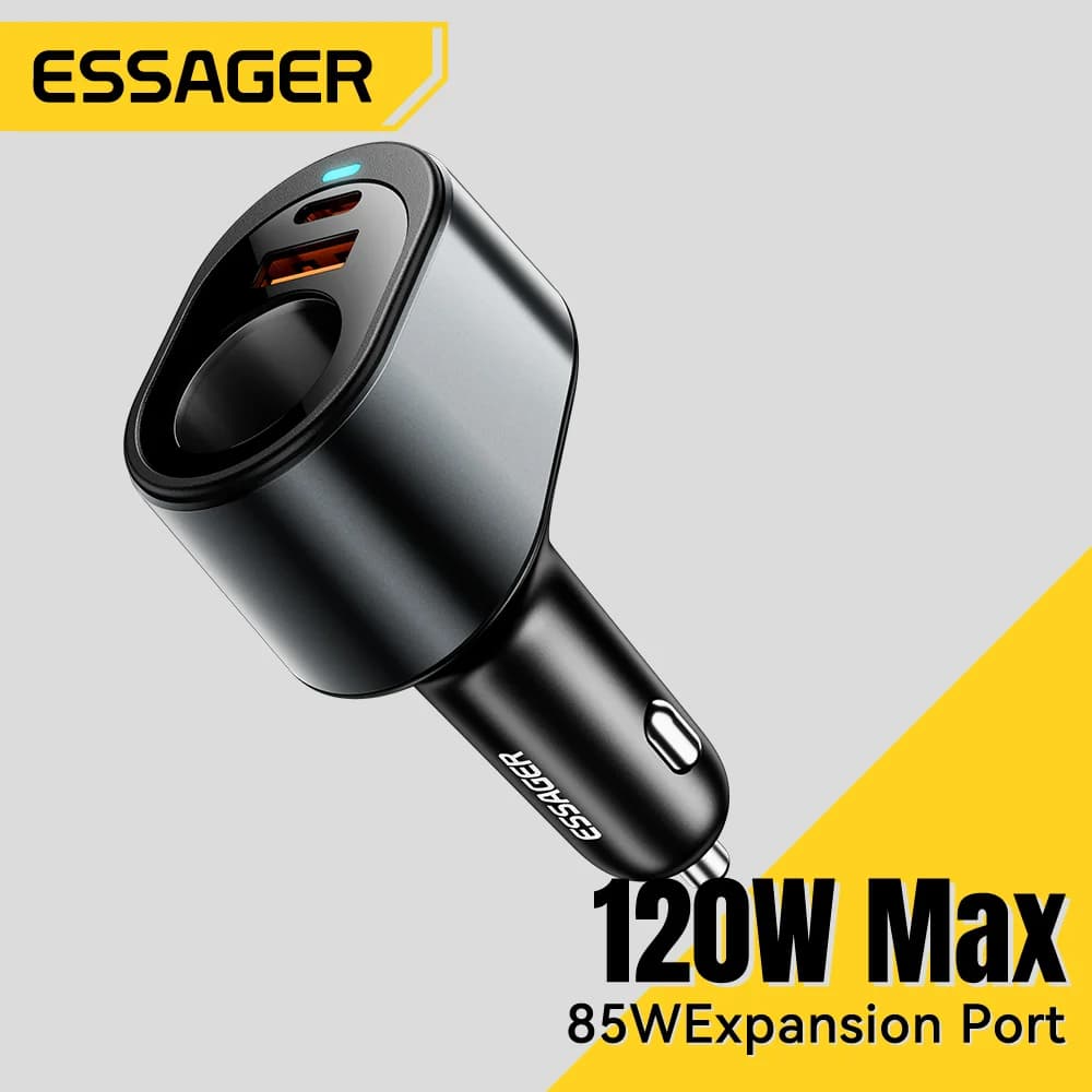 120W USB-C bilcharger med sigarettennerport