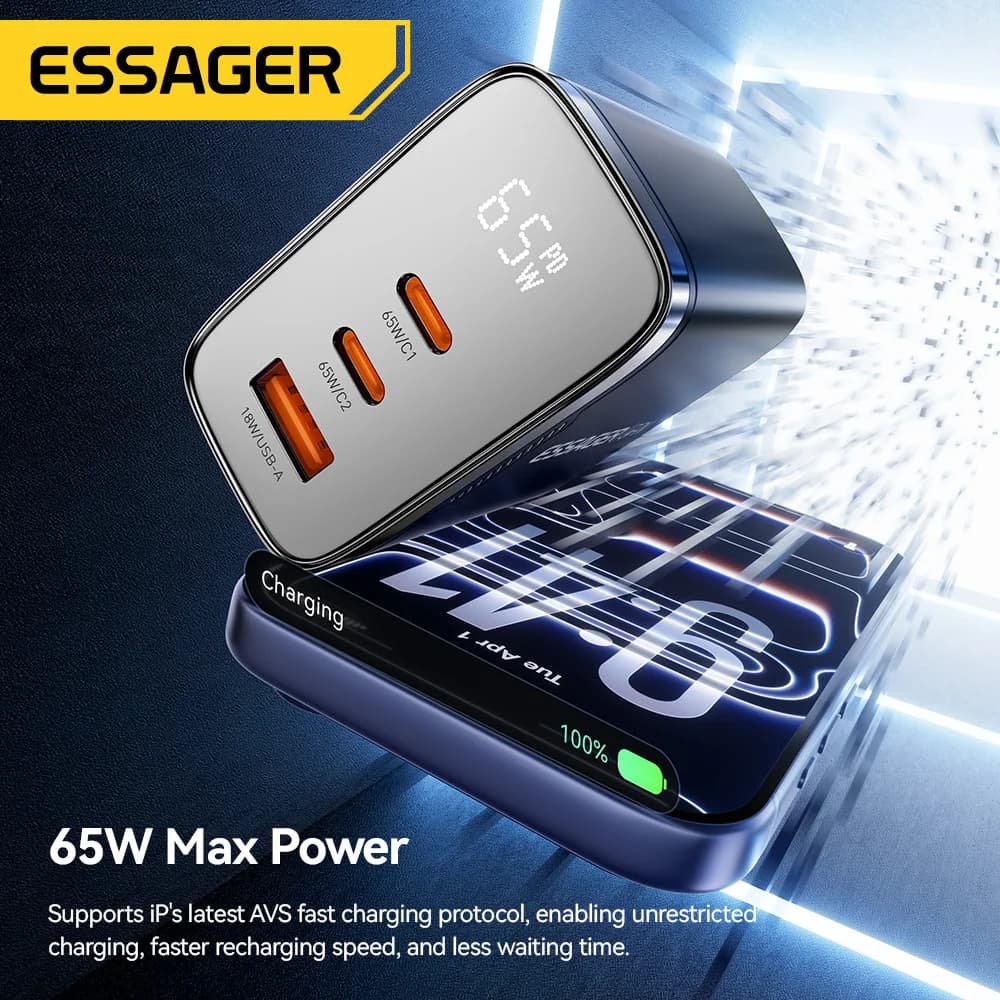65W GaN USB-C-lader med digital display