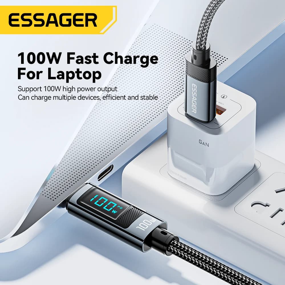 100W USB Type-C-kabel med 90° vinkel og LED-display