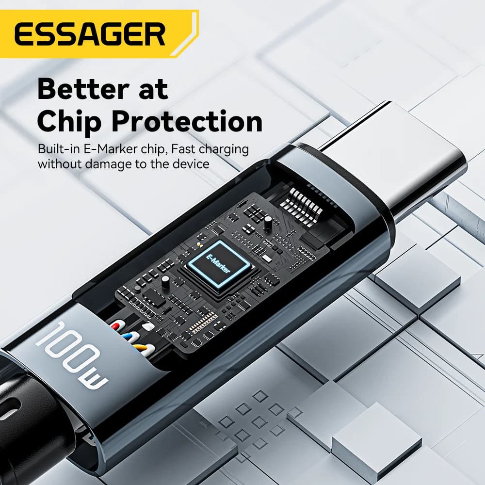 100W USB Type-C-kabel med 90° vinkel og LED-display