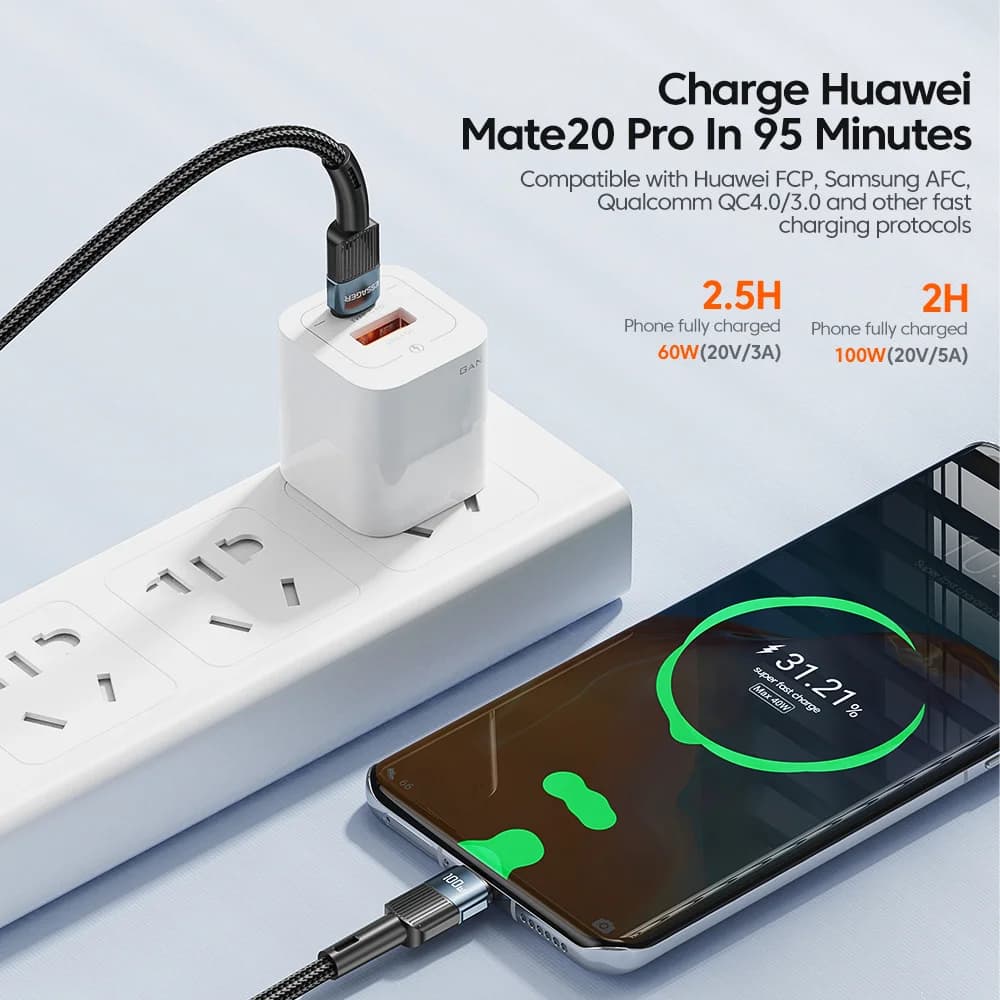 100W USB-C til USB-C hurtigladekabel 3m