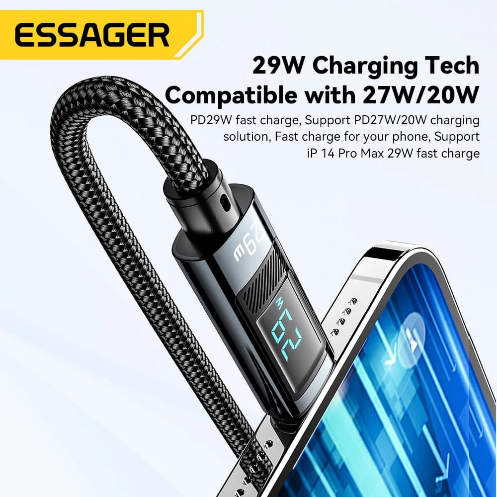 USB-C til Lightning PD hurtigladekabel med display