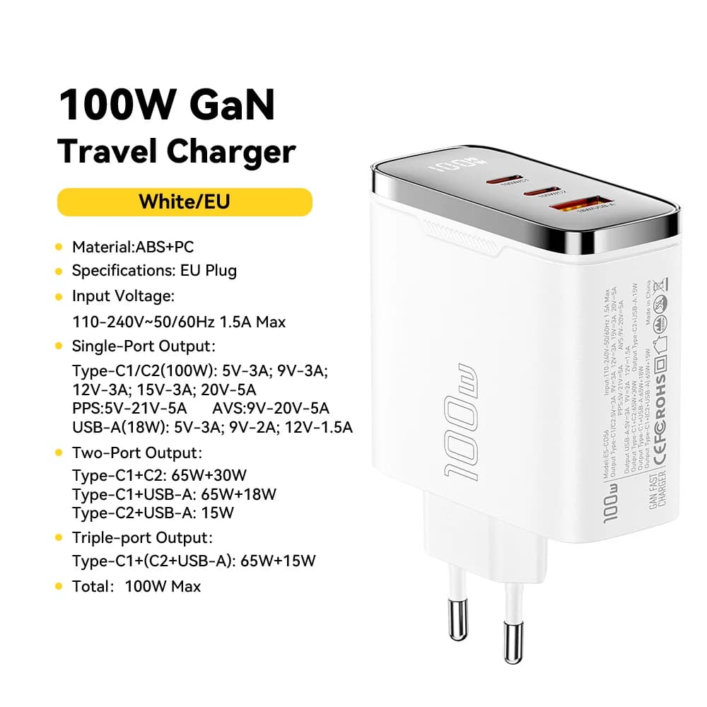 100W GaN USB-C lader med digital display