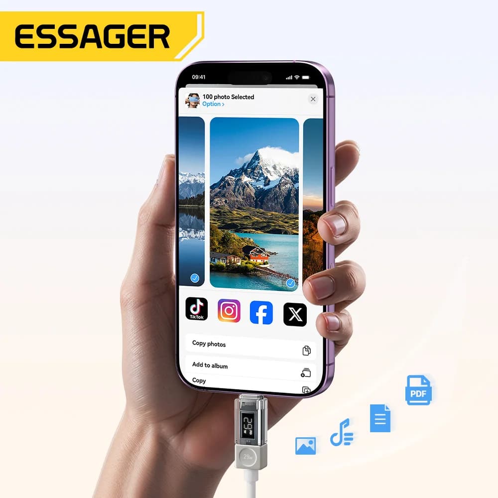 USB-C til Lightning-kabel med digital skjerm
