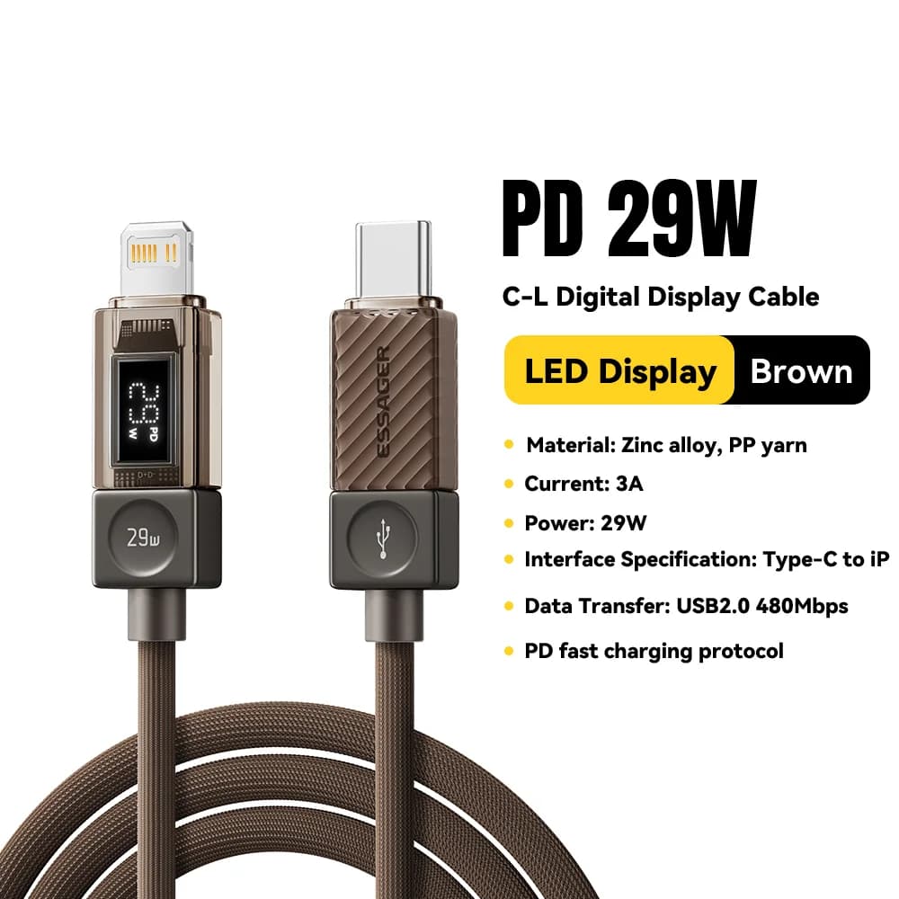 USB-C til Lightning-kabel med digital skjerm