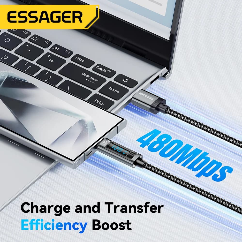 120W USB-C hurtigladekabel med LED-display