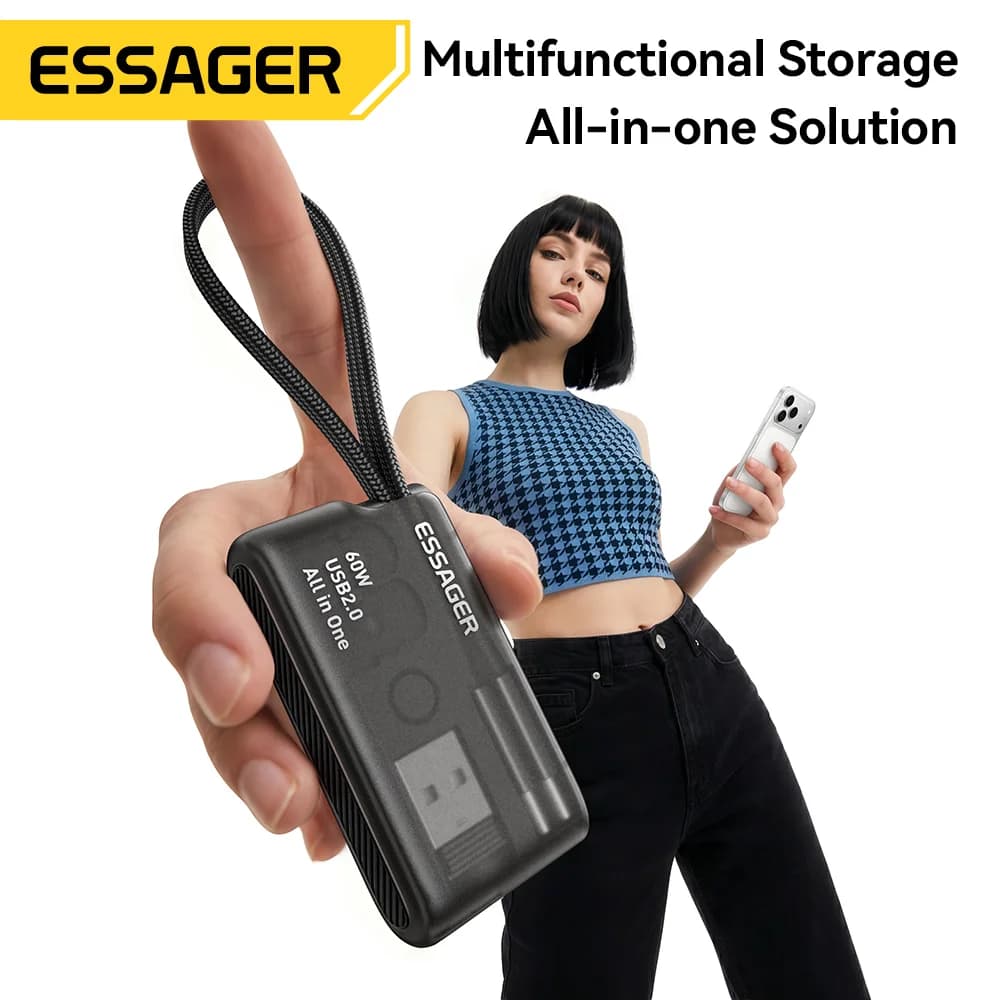 60W USB-C Datakabelsett med Reiselagerboks