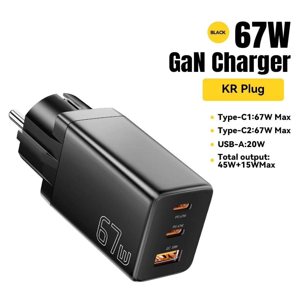 GaN USB Type-C-lader med EU/KR-pluggvalg